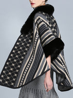 Stripe Bordeus pescoço fofo de plus size Cape Cardigan