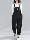 Women's Black Loose Overalls