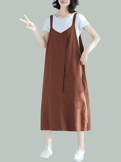 Women's Coffee Seeveless Midi Dress