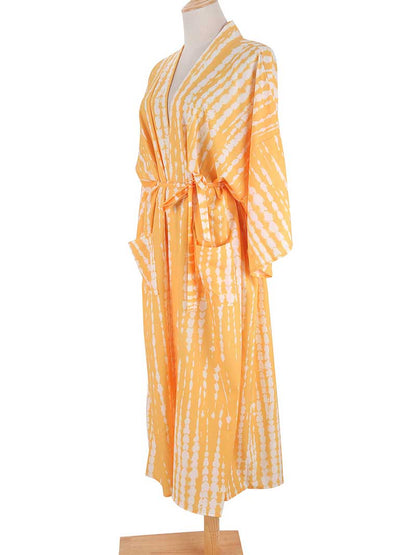 Evatrends cotton gown robe printed kimonos, Outerwear, Rayon 100（%）, Nightwear, long kimono, Board Sleeves, Different colors, loose fitting, Tie-Dye Print