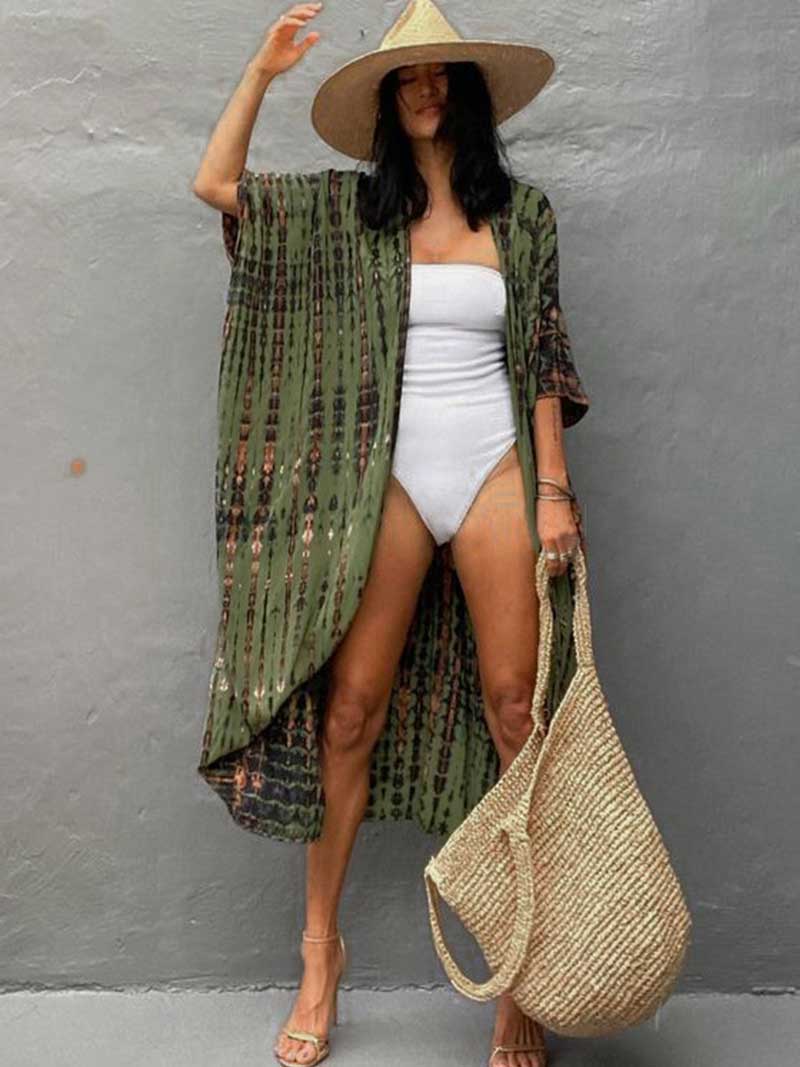 Evatrends cotton gown robe printed kimonos, Outerwear, Nightwear, Rayon, Board Sleeves, Different colors, Tie Dye print, Belted