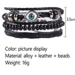 Pulseira de couro trançado pulseira de olho preto