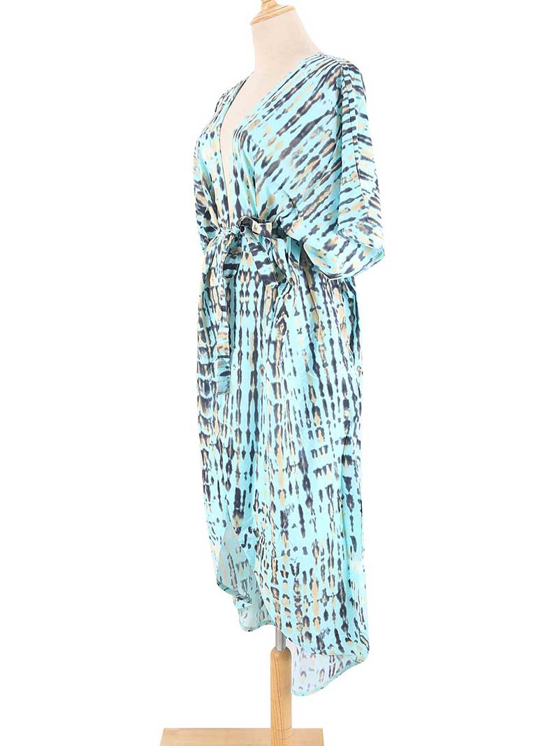 Evatrends cotton gown robe printed kimonos, Outerwear, Nightwear, Rayon, Board Sleeves, Different colors, Tie Dye print, Belted