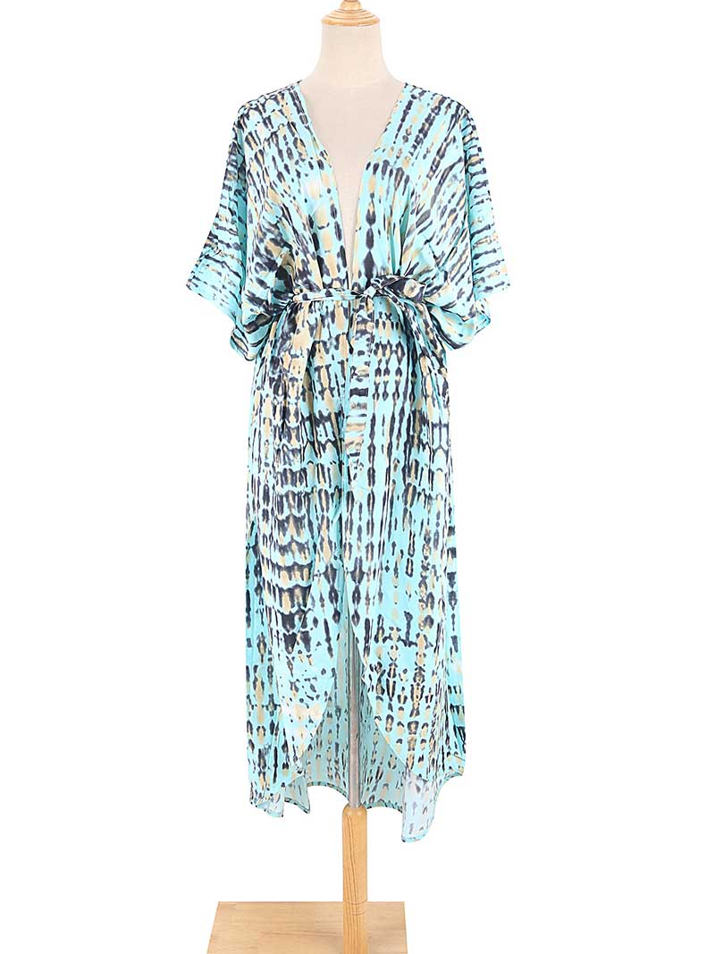 Evatrends cotton gown robe printed kimonos, Outerwear, Nightwear, Rayon, Board Sleeves, Different colors, Tie Dye print, Belted