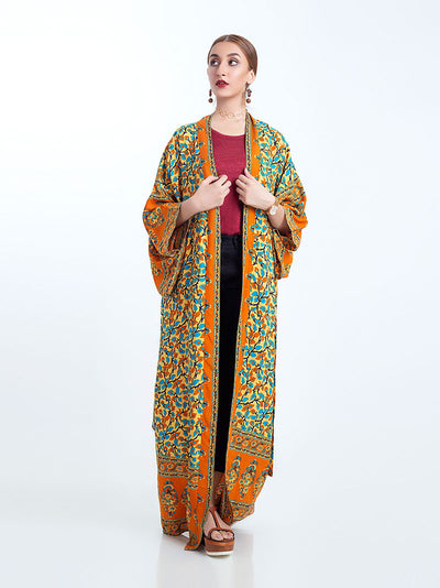 Evatrends cotton gown robe printed kimonos, Outerwear, Cotton, Viscose, Nightwear, long kimono, Broad sleeves with an armpit gap opening, loose fitting, Floral Bohemian Print, Belted