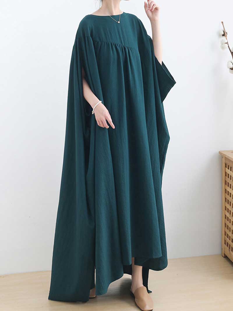 Plain Cotton Bat Sleeves Kaftan Dress