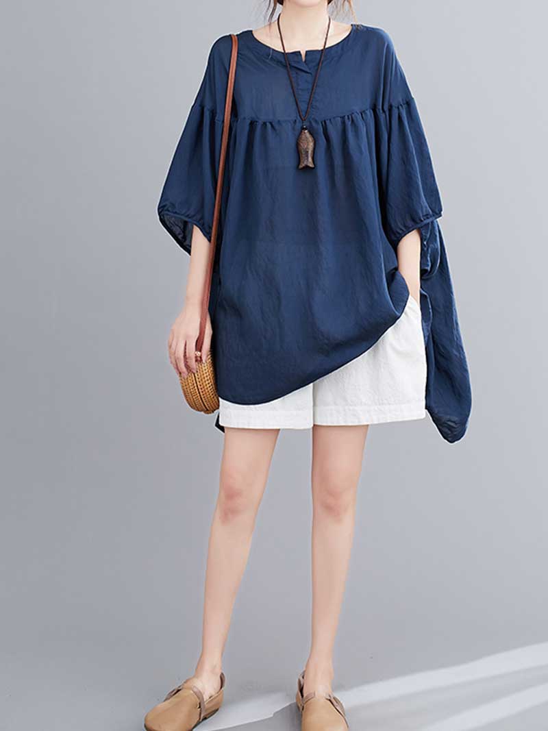 Evatrends Cotton Top, Summer wear, Doll sleeves, Plain top, Round Neck Wear With Jeans pant or Trouser