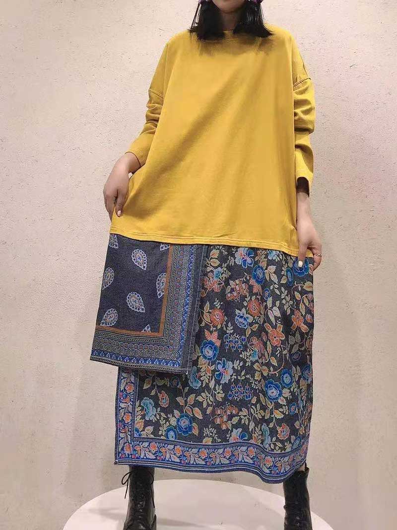 Tous vos souvenirs Robe de sweat-shirt midi à imprimé floral ethnique