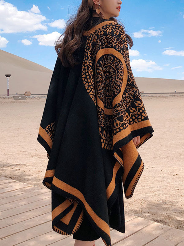 Cardigan noire d'impression ethnique