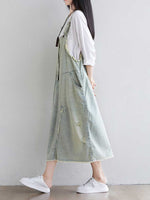 Women's Distressed Denim Midi Overall Dress - Comfortable Everyday | Eva Trends