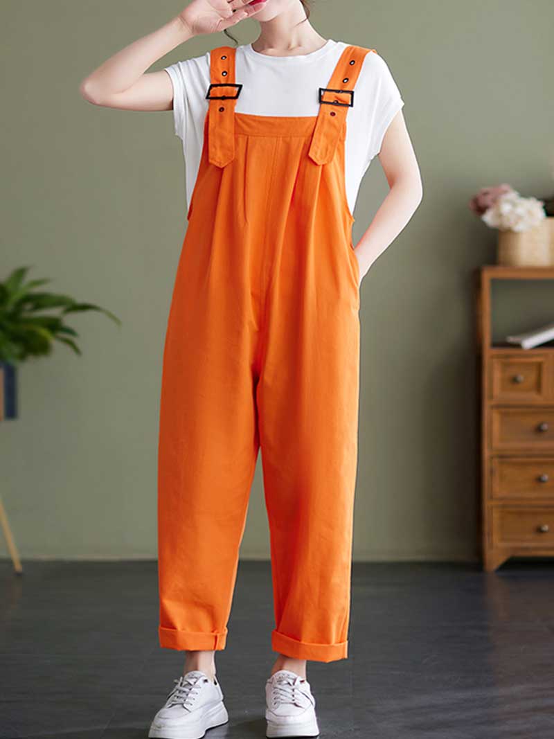 Plain Cotton Overalls High Waist Women's Dungaree