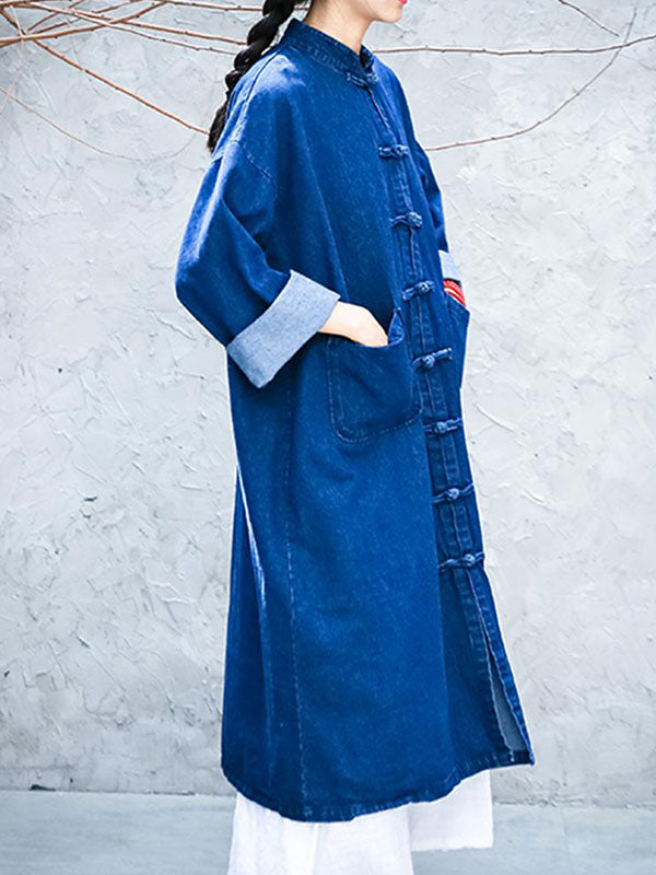 Manteau en jean de poche couchée