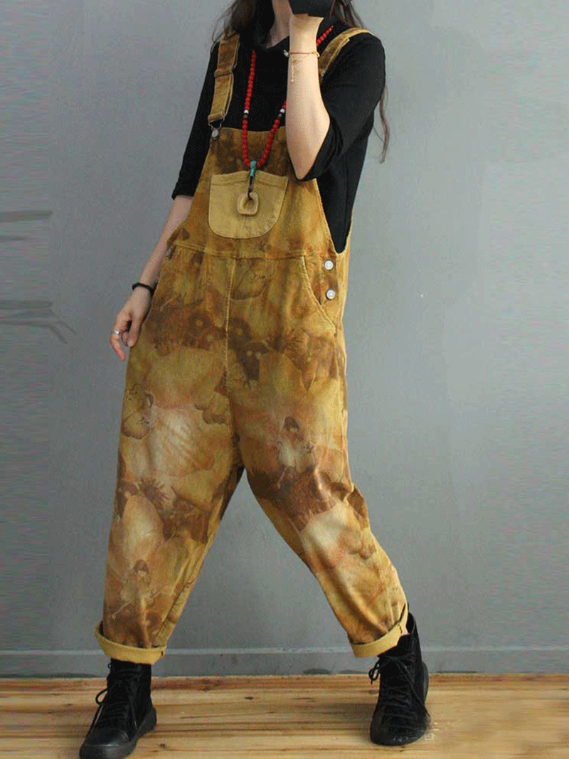 Dungarees cotton, vintage retro style overall,  corduroy, tie-dye print, pockets