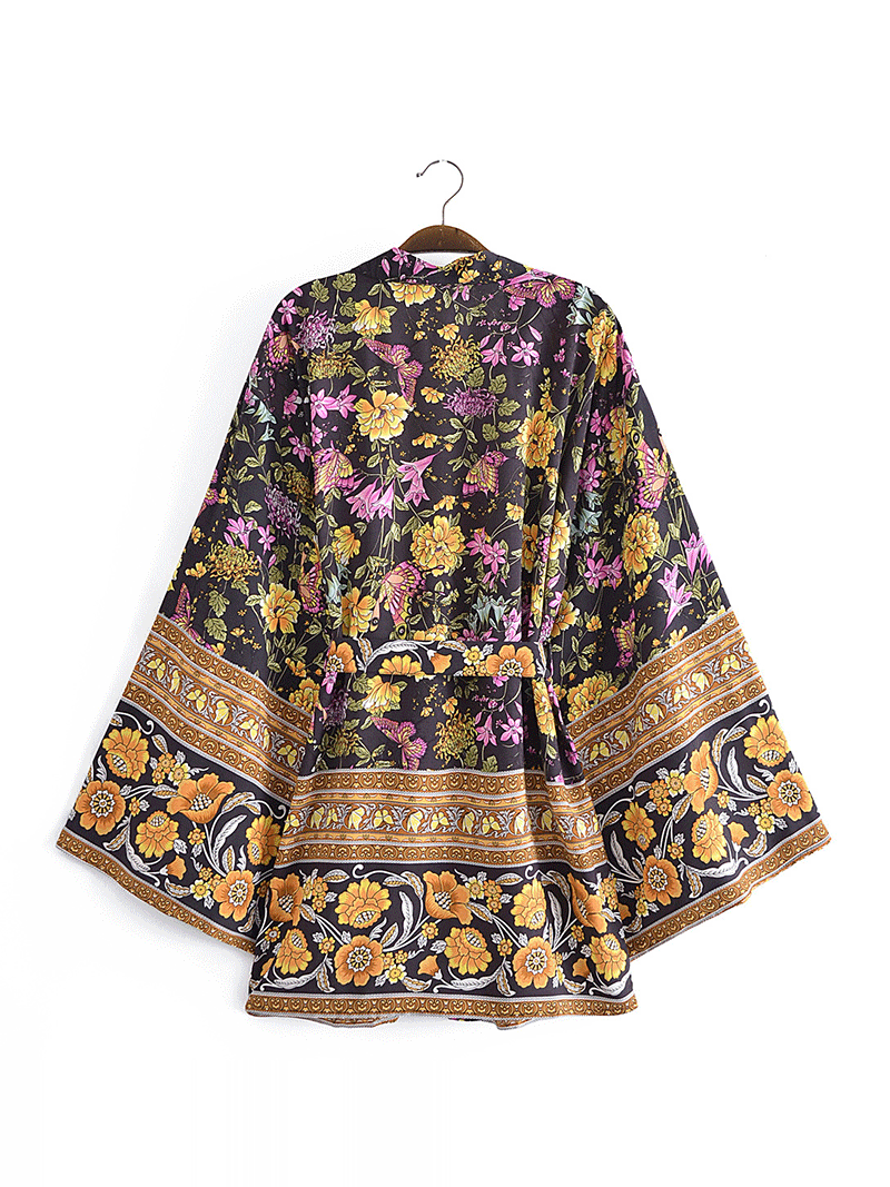 Evatrends cotton gown robe printed kimonos, Party Wear, Outerwear, Polyester, Nightwear, Short kimono, Board Sleeves, Black color, loose fitting, Printed