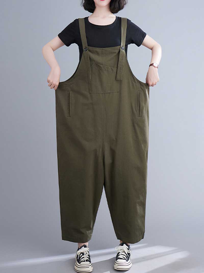 Western-style Plain Cotton Women's Sleeveless Overalls Dungaree