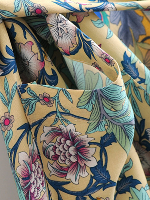 Long Kimono Floral Imprimé vert Viscose Viscose de coton Viscose longue longueur Kimono Duster Robe