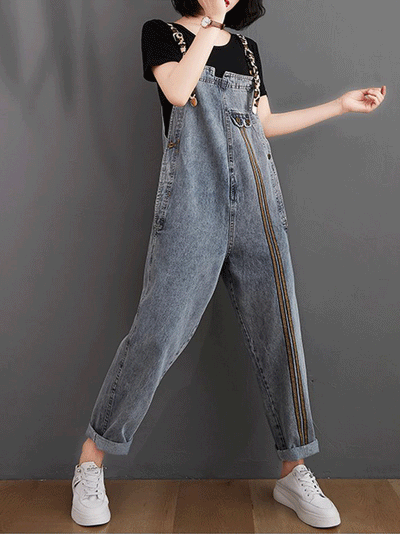 Dungarees, denim, vintage retro style overall, Back-Pocket, Non-Stretchable