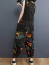 Denim Print Nine-Point Pants High Waist Overalls Dungaree