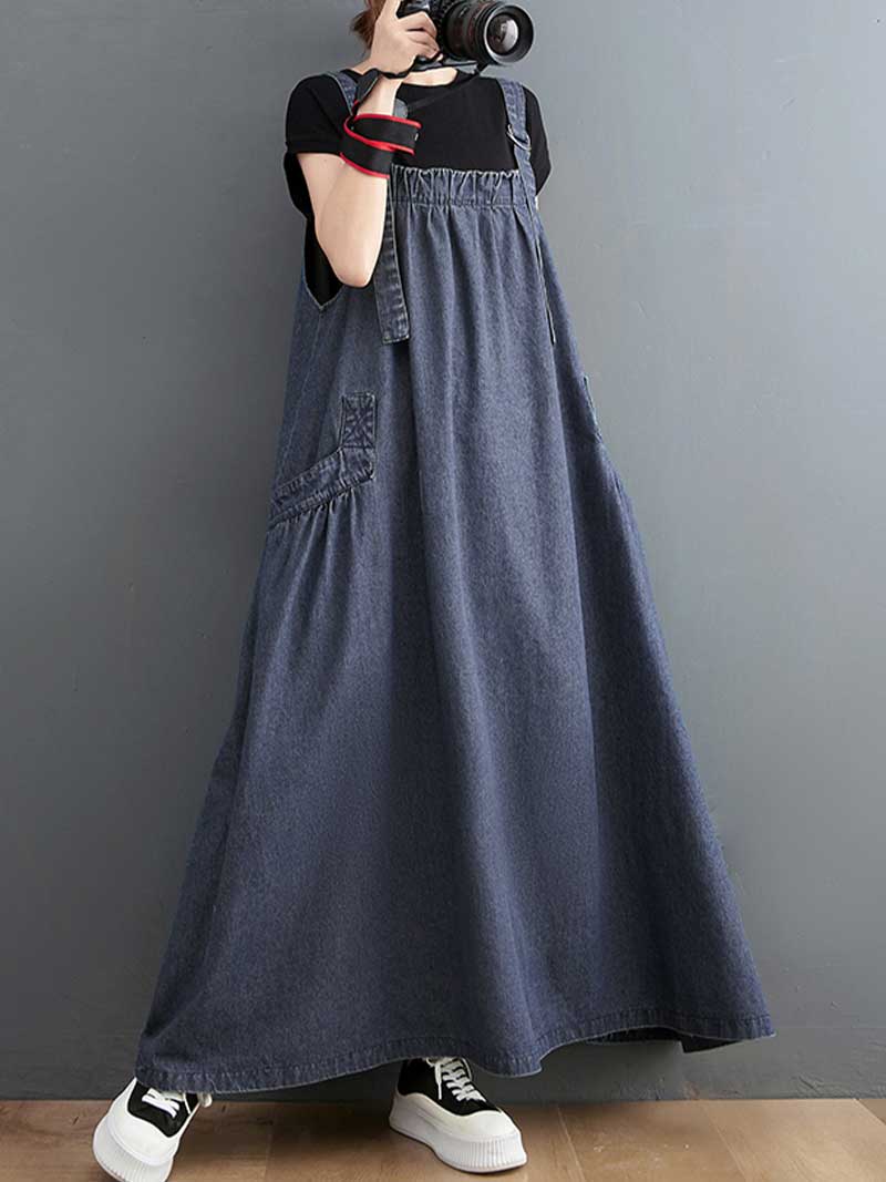  Denim Salopette Overall A-Line Dress