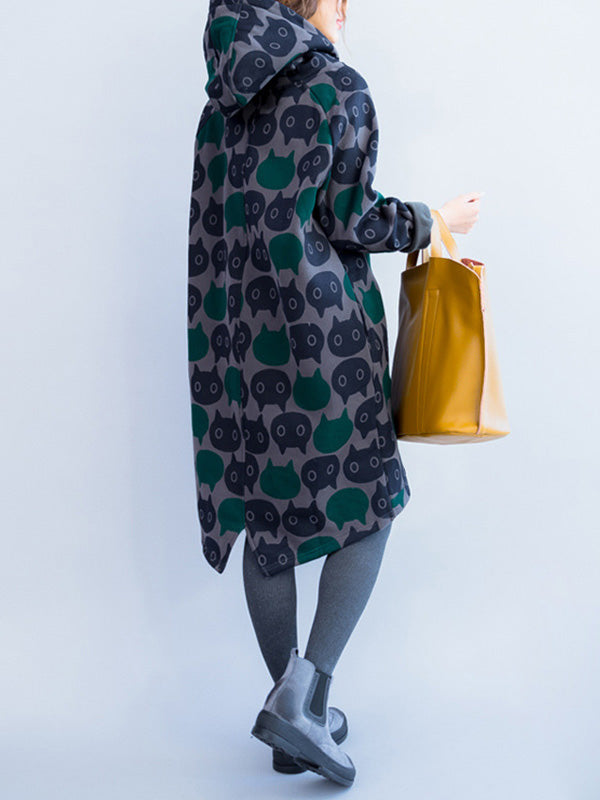 Avec un chat avec une robe en coton à capuche