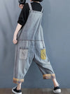 Dungarees cotton denim ripped jeans floral vintage retro style overall