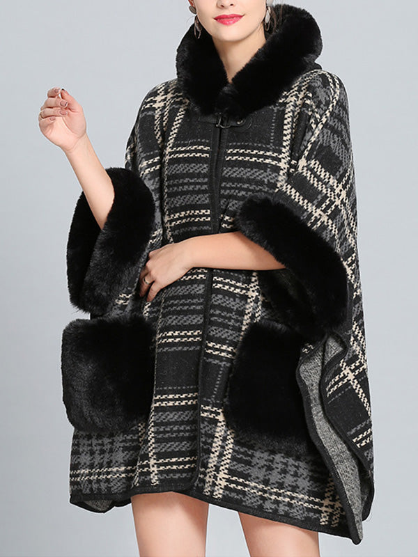 Feelfery Fluffery Plaid Impresión Cape Cardigan de talla grande