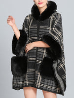 Feelfery Fluffery Plaid Impresión Cape Cardigan de talla grande