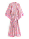 Evatrends cotton gown robe printed kimonos, Outerwear, Cotton, Viscose, Nightwear, Bordered trim, sleeves & bottom, long kimono, Kimono Broad sleeves with armpit opening, loose fitting,  Floral print, Belted