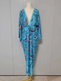 Evatrends cotton gown robe printed kimonos, Outerwear, Polyester, Nightwear, long kimono, long sleeves,  loose fitting, Printed, Belted