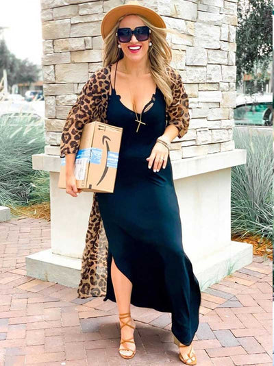 Evatrends cotton gown robe printed kimonos, Outerwear, Chiffon, Nightwear, long kimono, Board Sleeves, Different colors, loose fitting, Leopard print