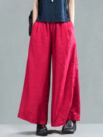Harriett Vintage Casual-Waist Linen Wide Leg-perna com bolsos