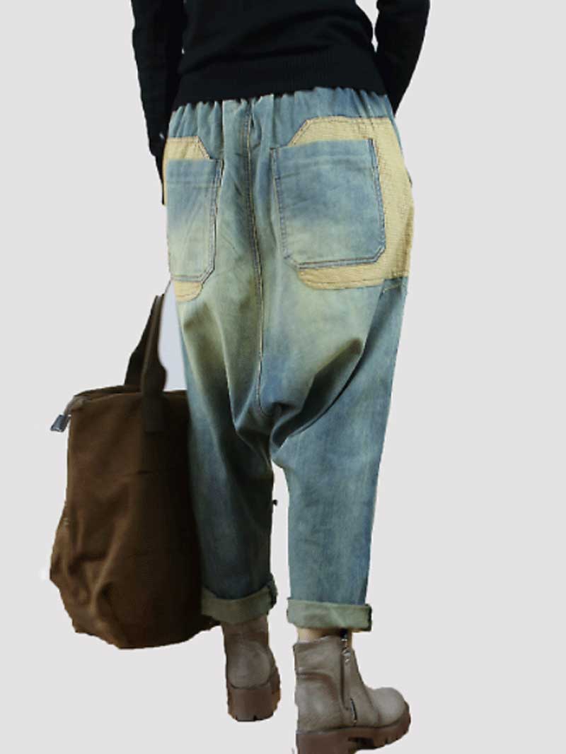 Mantente feliz parche de mezclilla pantalón holgado