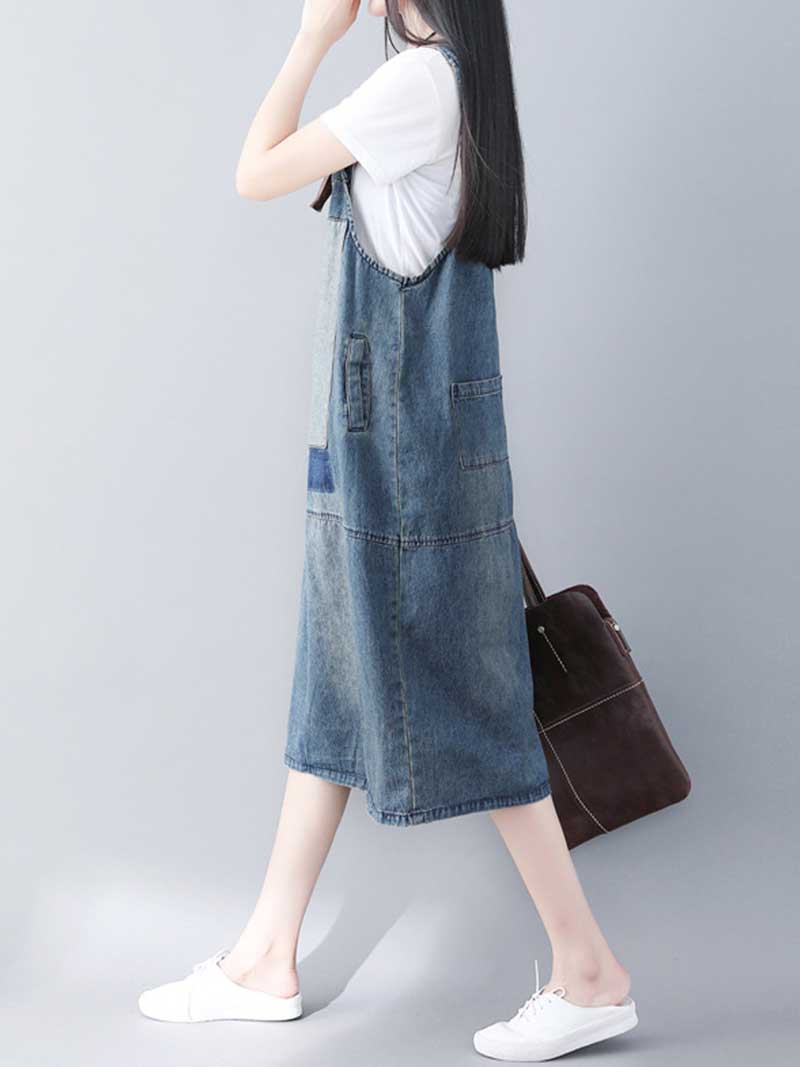 Blue Denim overall Midi Dress - Relaxed Everyday Fit | Eva Trends