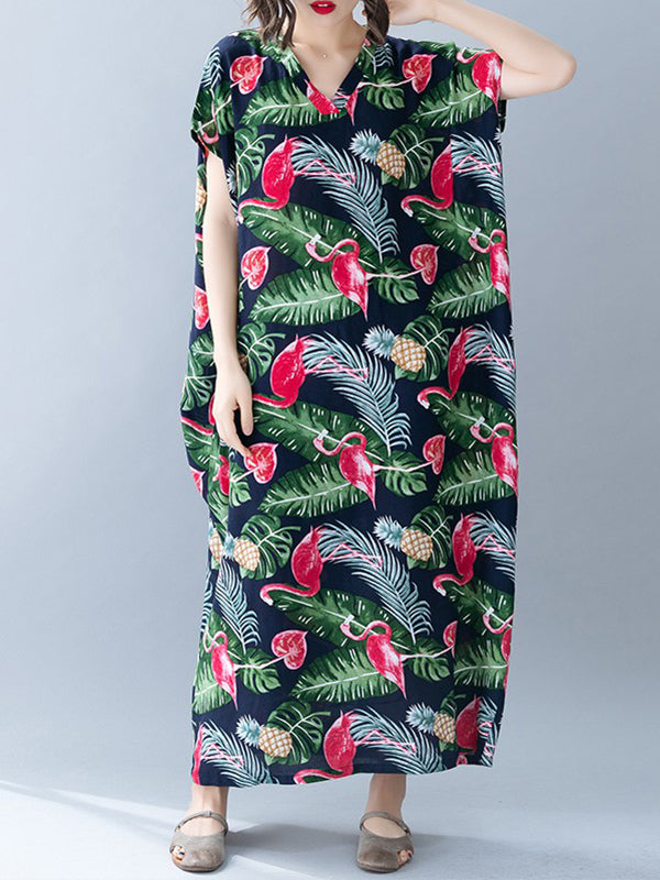 Feuilles de palmier et robe de Kaftan Flamingo Plus taille