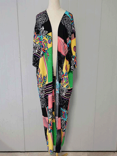 Evatrends cotton gown robe printed kimonos, Outerwear, Polyester, Nightwear, long kimono, long Sleeves, loose fitting, printed