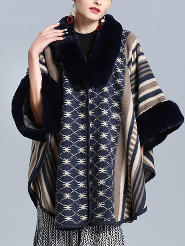 Stripe Bordeus pescoço fofo de plus size Cape Cardigan