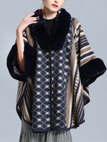 Stripe Bordeus pescoço fofo de plus size Cape Cardigan
