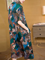 Vestido midi de videira floral de gola alta
