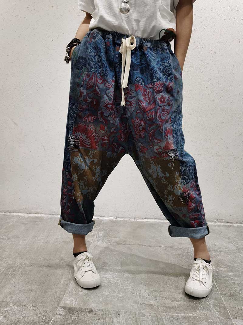 Evatrends Cotton Pant, Bottom, Double side Pockets, Elastic Waist, Cropped Pant, Printed pant, Elastic waist ethnic style   