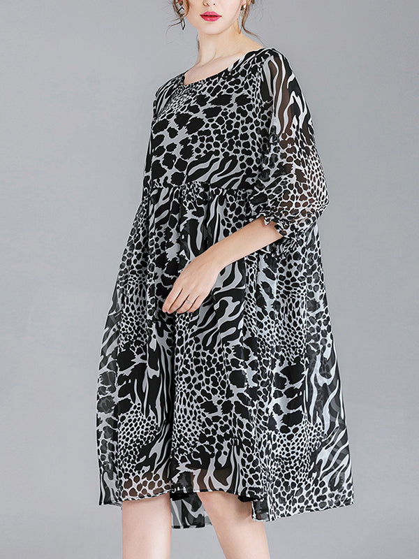 Abby Vintage Animal Print High Ciist Midi Dress