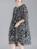 Abby Vintage Animal Print High Ciist Midi Dress
