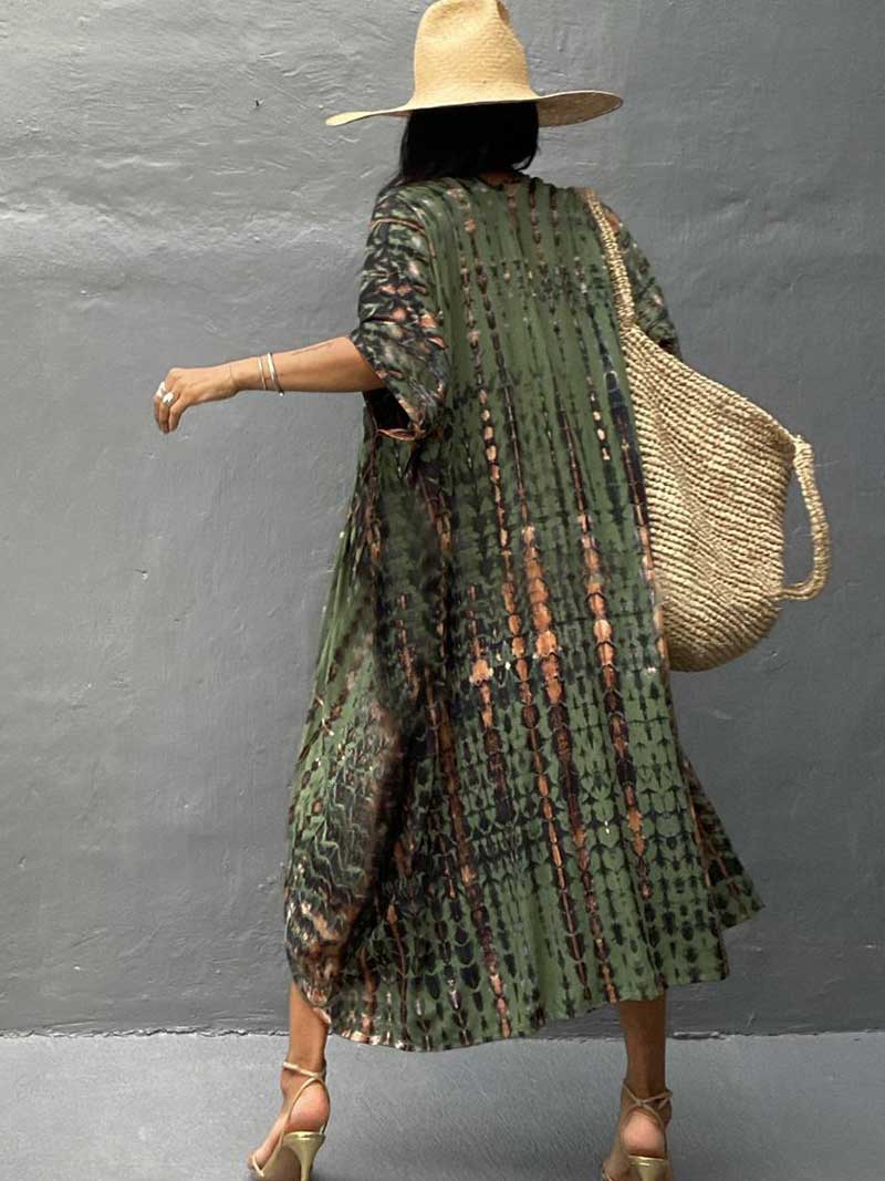 Evatrends cotton gown robe printed kimonos, Outerwear, Nightwear, Rayon, Board Sleeves, Different colors, Tie Dye print, Belted