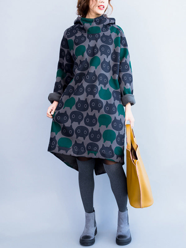 Avec un chat avec une robe en coton à capuche