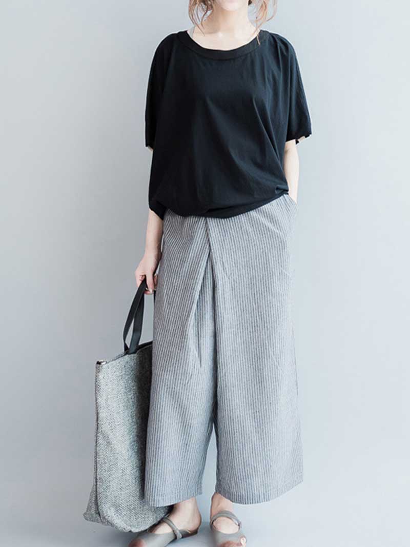 Evatrends Cotton Linen Top, Summer wear, Short sleeves, Stripped top, Round Neck, T-shirt Top, Wear With Jeans pant or Trouser