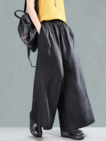 Harriett Vintage Casual-Waist Linen Wide Leg-perna com bolsos