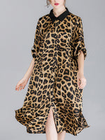 Ivy vintage contraste com lapela pescoço estampa de animal abotoado com cinto midi vestido