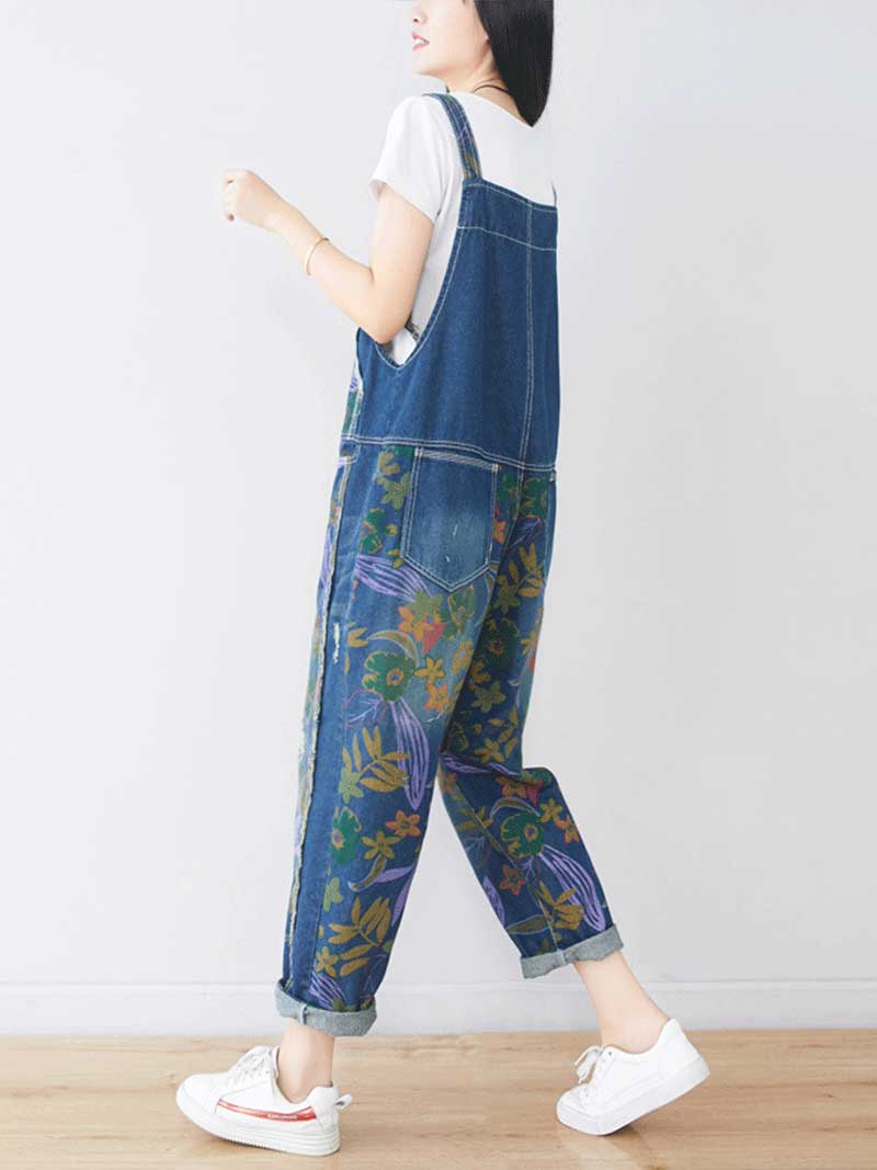 Dungarees, cotton, denim, ripped jeans, floral, vintage, retro style, overall, Wild