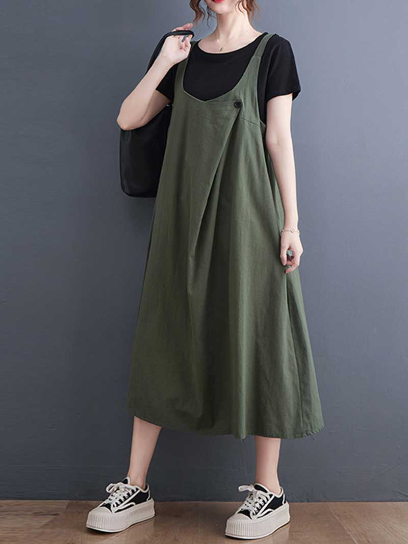 Plain Cotton Salopette Dress