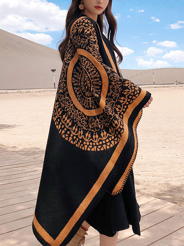 Cardigan noire d'impression ethnique