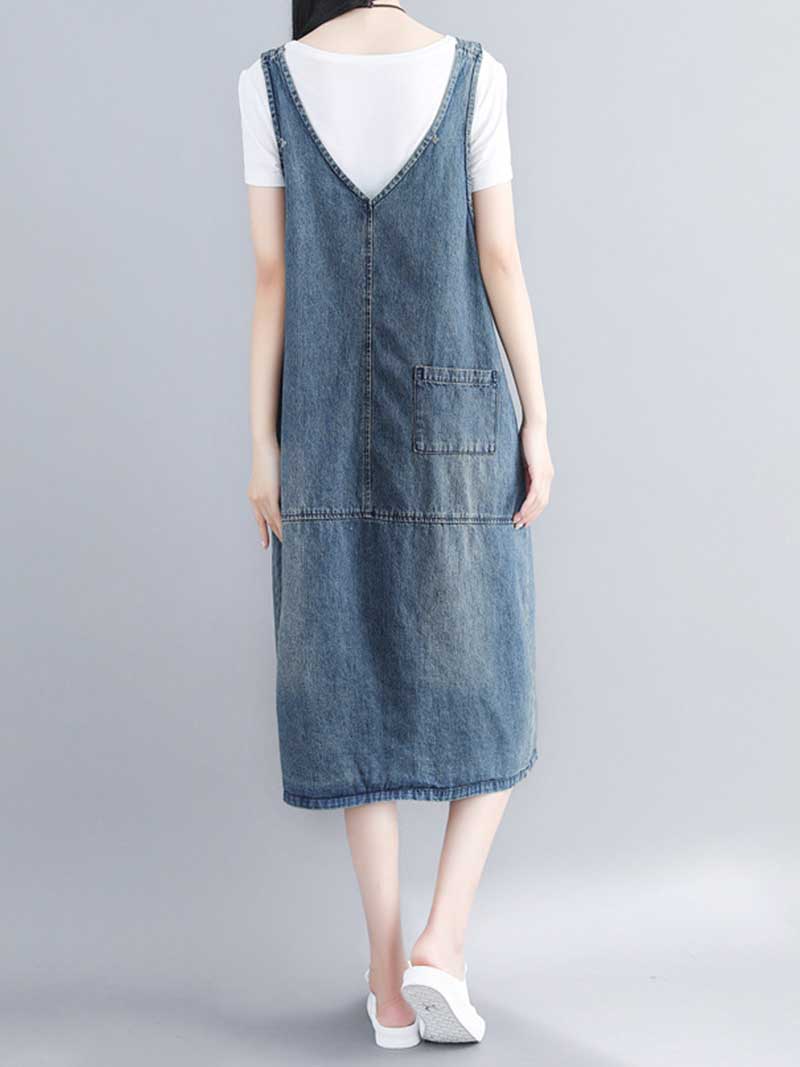 Blue Denim overall Midi Dress - Relaxed Everyday Fit | Eva Trends